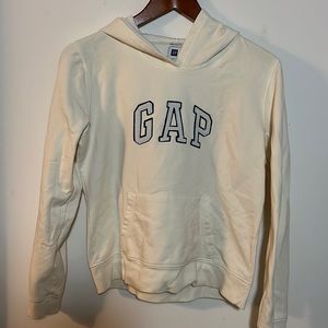 GAP Vintage Spellout Pullover Hoodie Cream Fleece Retro Logo Sweatshirt